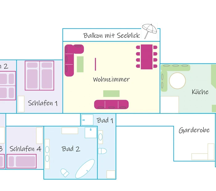 Grundriss der großzügigen Ferienwohnung