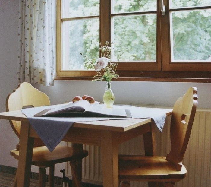 Tisch mit zwei Stühlen am Fenster